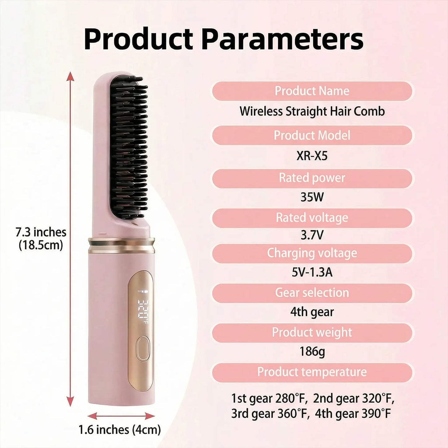 Cordless Hair Straightener Brush with Cover - Portable Mini Negative Ion Hot Comb for Travel, Gym & Car - USB Rechargeable Anti-Scald Hair Styler Hair Styling Tools